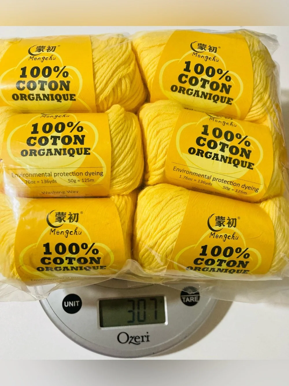 NWT 6 Mengchu 100% Organic Cotton Yarn Color: Butter Yellow ~48g each 10oz total